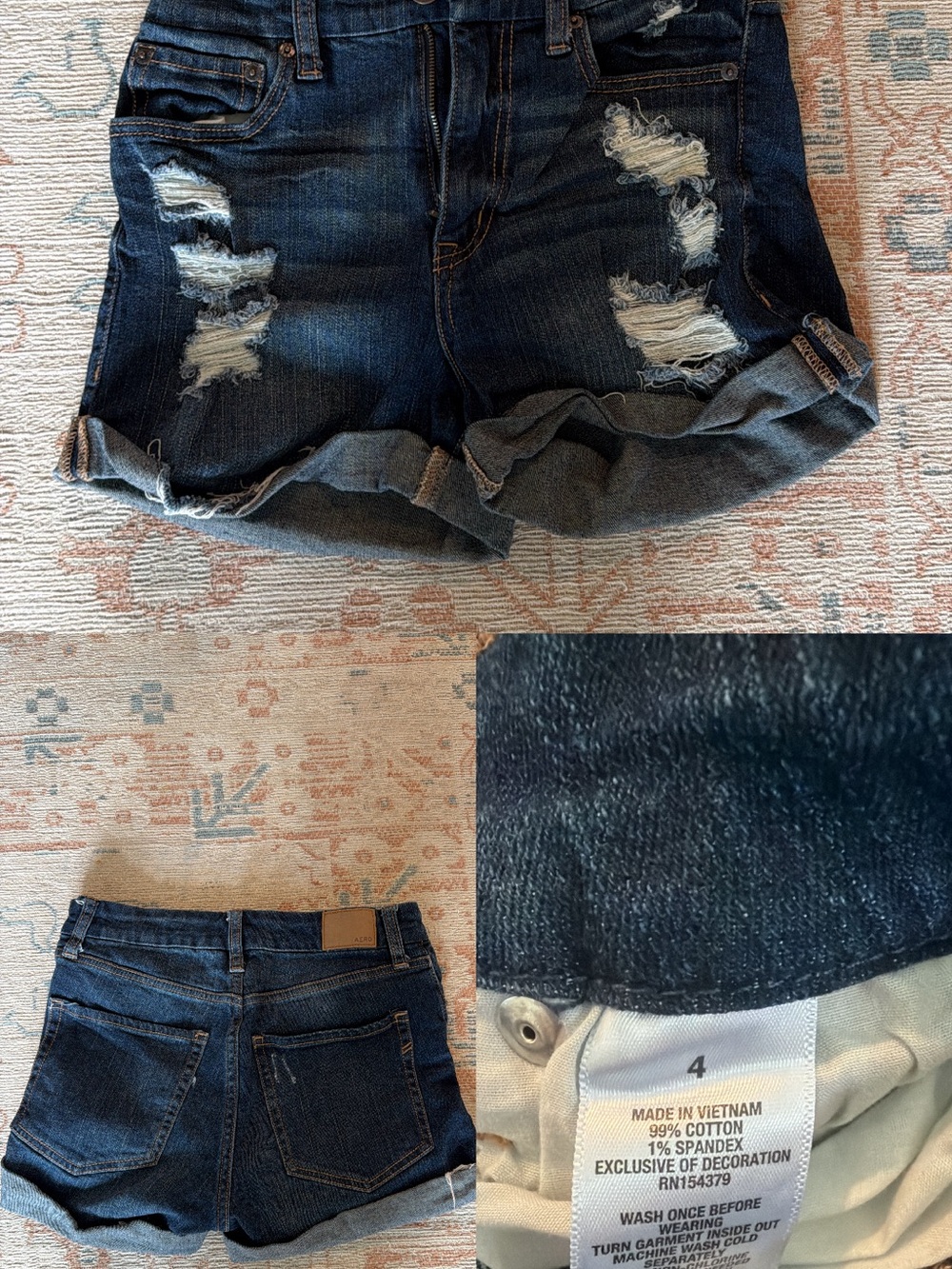 Aeropostale Dark Blue Distressed Roll-Cuff Jean Shorts